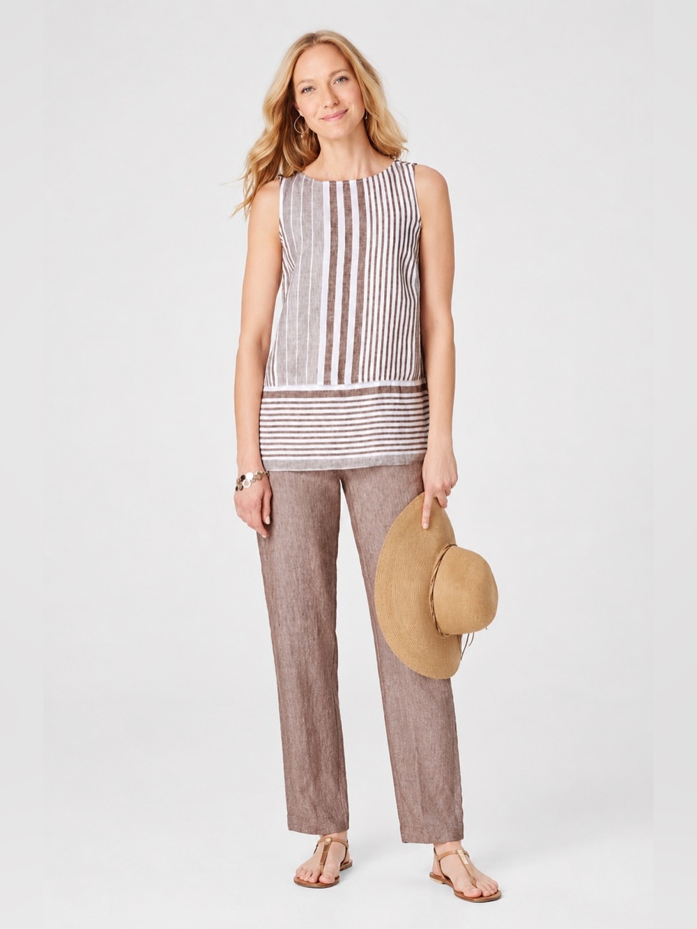 J.Jill Love Linen 2X Striped Sleeveless Top & Linen Pants 2X Beechnut Set